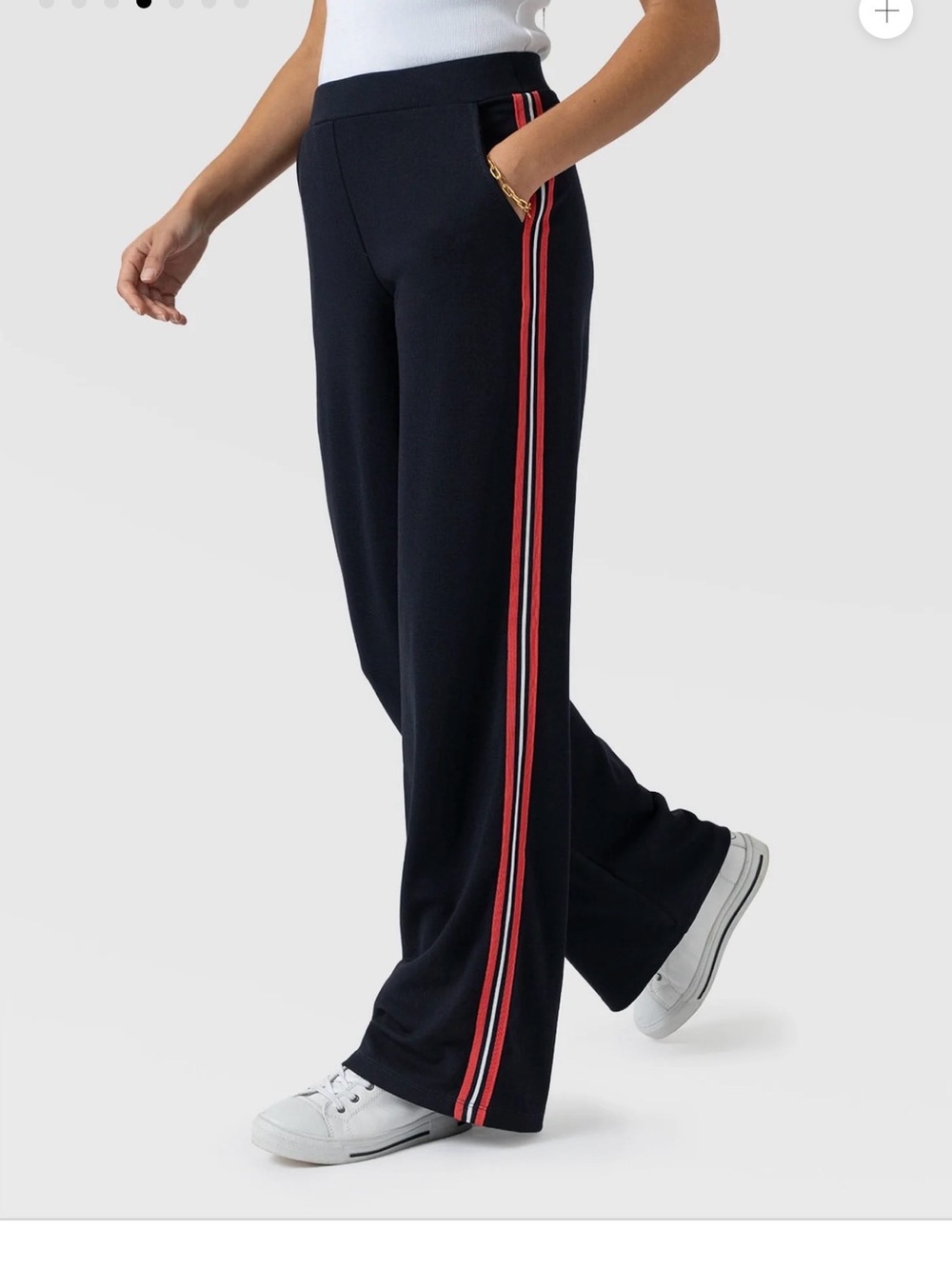 Saint + Sofia Womens Victory Wide Leg Pant Size 8 Navy Side Striped Comfort NWT